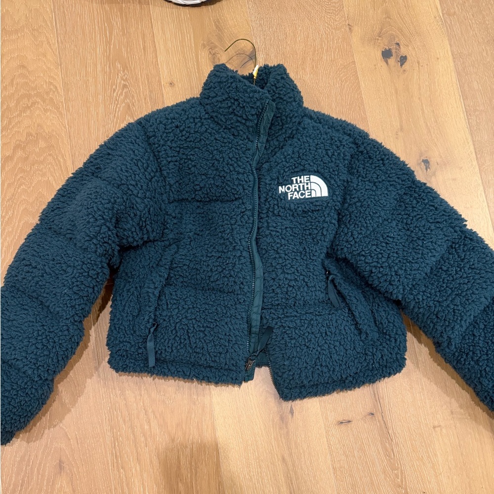 The North Face green Sherpa jacket